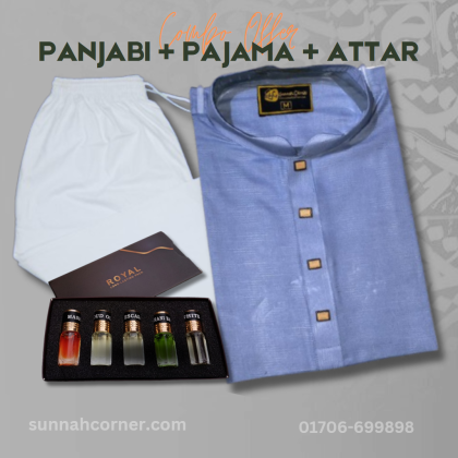 PANJABI + PAJAMA + ATTAR Combo Package – Sky Blue